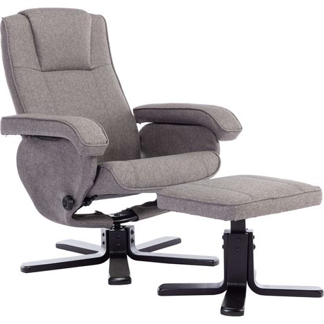 SVITA Charles Relaxsessel Hocker Sessel Fernsehsessel Drehsessel Polyester Holz Grau