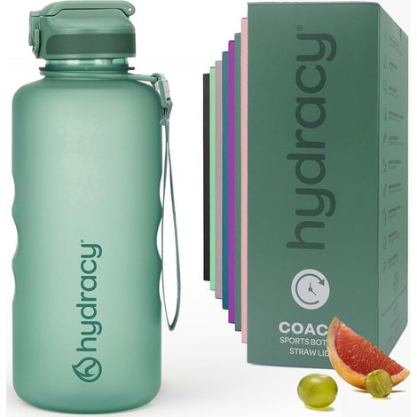 Trinkflasche 2L mit Strohhalm und Zeitmarkierung, BPA-frei, auslaufsicher, Mondlichtgrün (1/5)