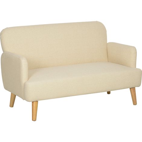 Divano 2 posti con effetto velluto, gambe in legno, bianco crema, 130 x 74 x 79 cm (1/5)