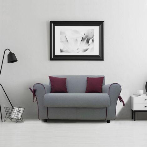 Divano 2 posti Grigio bordino Bordeaux - tessuto sfoderabile 130 cm FORLI (1/3)