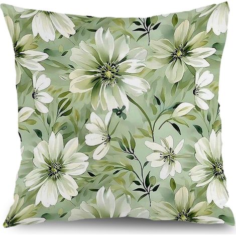 Housse de coussin coton fleurs feuilles vertes, décoration canapé élégant,40×40cm (1/5)
