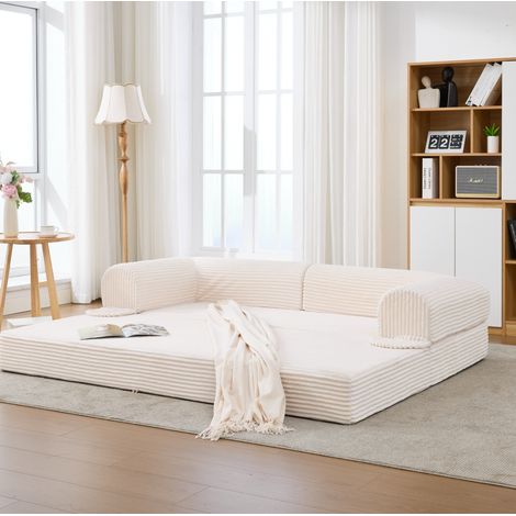 Canapé-lit 2 places 190x78x65 cm beige convertible, tissu côtelé, sans matelas MEUBLIV (1/5)