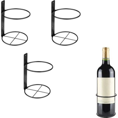 Set di tre portabottiglie da parete in metallo - per esporre bottiglie di vino e per un tocco decorativo - 13,5 x 9,5 cm (nero)