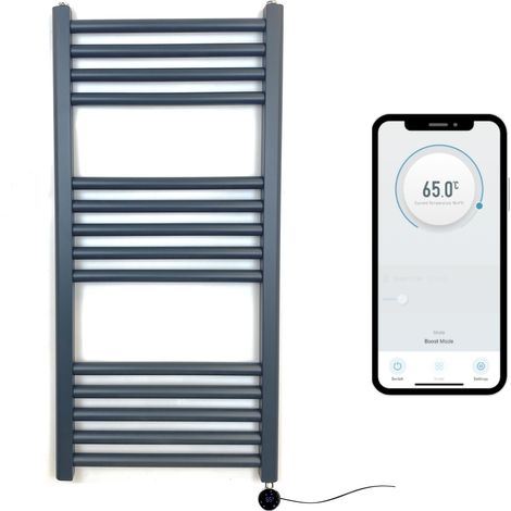 Anthracite Electric Smart WiFi Controlled Heated Towel Rail 400mm W x 800mm H Straight 7 Day Programmable Timer App Compatibility (1/5)