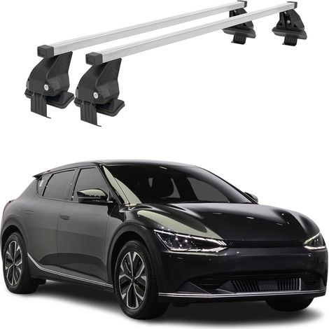 OMAC Dachträger Querträger Stahl für Kia EV6 2021-2026 – Abschließbar – City-Crash-getestet – DIN 75302:2019 – ISO/PAS 11154:2006 – Max. 50 kg Silber (1/5)