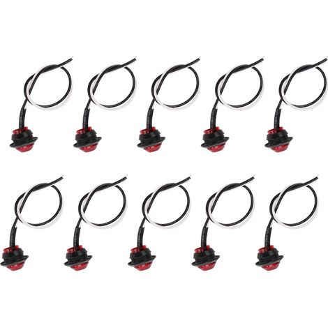 Lot de 10 feux de position latéraux 3 LED étanches IP68, feux de stationnement ronds, feux arrière universels pour camion, voiture, camping-car, lumière rouge (1/5)