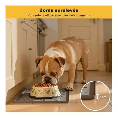 Tapis Gamelle Chien Chat, Silicone, 30x40cm Gris Foncé antidérapant et imperméable, tapis pour bols eau (1/2)