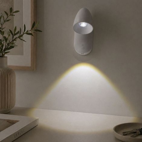 Aplique de Pared Recargable sin Cables, Regulable, con 3 Tonos de Luz y Rotación 360°
