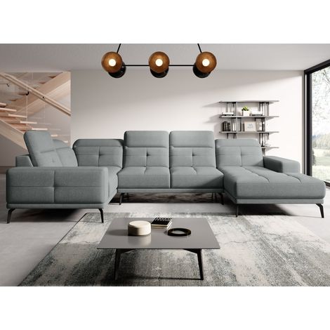 Canapé panoramique design SKAW tissu - Têtières réglables A gauche-Gris-Méridienne A gauche (1/5)