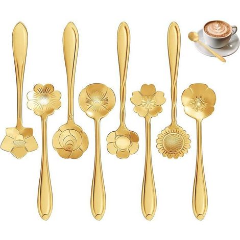 Lot de 8 cuillères à fleurs en acier inoxydable - Cuillères à café créatives - 12,5 cm - Cuillères à sucre - Cuillères à glace (1/5)