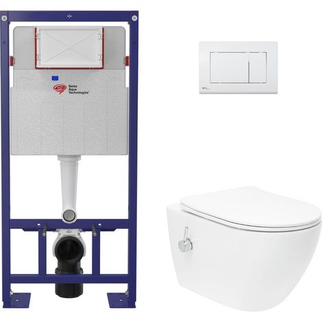 Pack WC bâti autoportant + WC suspendu sans bride Swiss Aqua Technologies avec abattant SoftClose + Plaque (STSTFUWR02-U) (1/5)