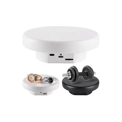 14 cm großer, motorisierter, drehbarer Displayständer, USB-betrieben, mit verstellbarem Richtungsrad, geeignet für Fotografie und Präsentation vor Ort. (1/5)