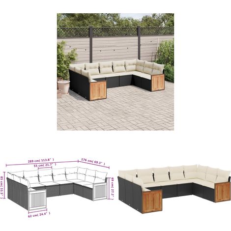 Salon de jardin 9 pcs avec coussins noir résine tressée - Salon De Jardin - Meuble Extérieur - Résine Tressée - Rotin Synthétique - Mobilier De Jardin - Home & Living (1/3)