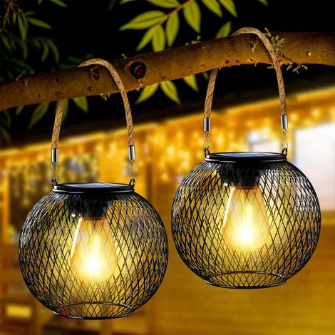 Solarlaterne Outdoor Garten, 2 Solarleuchten Outdoor Metall IP44 Laterne, Solar Outdoor Hängender Garten, Solarlaterne Deco Outdoor Garten für Hof Balkon Geschenke