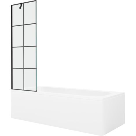 Mexen Vega rechteckige Wanne 150 x 70 cm mit Verkleidung und 1-flügeliger 60 cm Schirm, schwarzes Muster - 550115070X9506007077