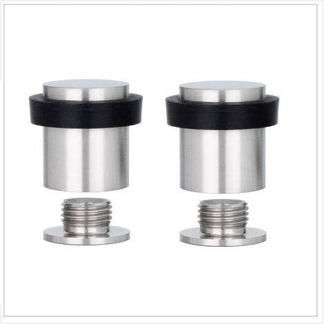 EVI Herrajes Confezione da 2 fermaporta  25 x 27 mm  Base filettata  Gomma nera  Acciaio inossidabile  Finitura opaca  Include vite + tappo di fissaggio  Modello 040811CBAM (1/2)