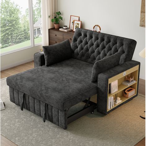 Sofá cama 2 plazas reclinable chenilla gris OKMYHOME (1/5)