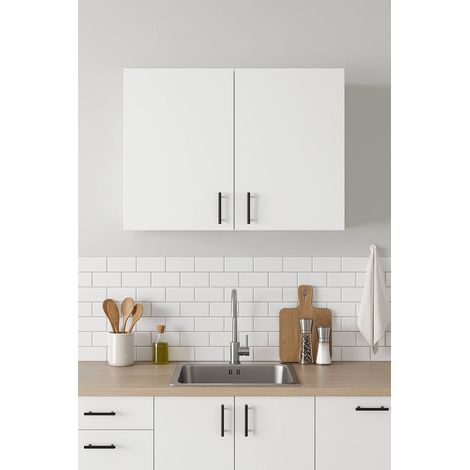 Dmora - Mueble colgante 2 puertas Thyra, Estante de pared, Armario auxiliar multifuncional, 80x34 h59 cm, Blanco (1/5)