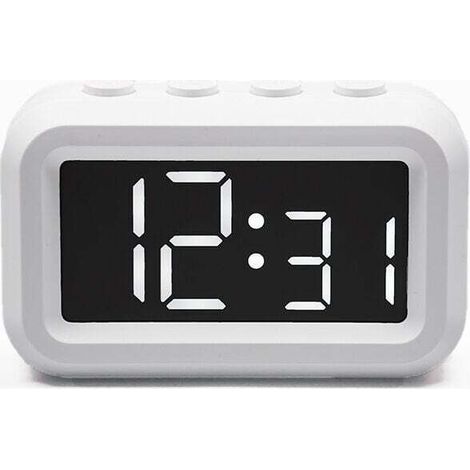 Grand réveil numérique LCD avec affichage à piles – Horloge numérique portable pour chambre, bureau et voyage – Blanc XXW (1/4)