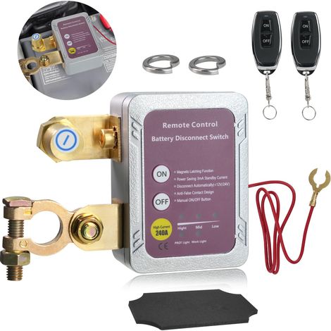 Interruptor de corte de batería 12V/24V 240A, desconexión remota inalámbrica, antirrobo y antidescarga, compatible con autos, RV, camiones y barcos