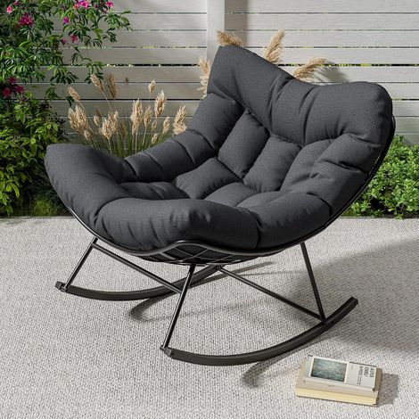 Fauteuil à Bascule Surdimensionné avec Coussin Épais et Structure en Acier, Chaise Relax Intérieure et Extérieure, Charge Max. 120 kg, Gris (1/5)