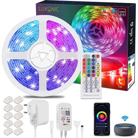 Bande LED WiFi 20M, Ruban LED RGB Synchronisation de la musique contrôlée par APP de Smartphone, Fonctionne avec Alexa Google Assistant, Bande Lumière LED pour Décoration Maison (1/5)