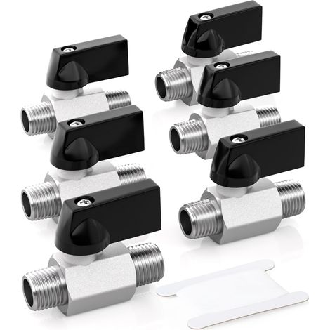 6pièces 1/4 pouce Mini vanne à bille en laiton Interrupteur d'arrêt, 1/4 x 1/4 pouce mâle raccord de tuyau fileté (1/5)
