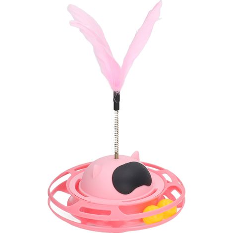 Drehbares Katzenspielzeug, 360°-Rotation, bekämpft Langeweile, interessantes interaktives Katzenspielzeug mit Feder, rosa. (1/5)