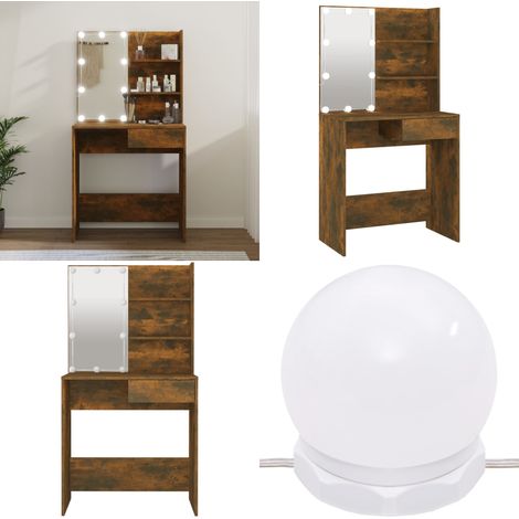 Schminktisch mit LED Räuchereiche 74,5x40x141 cm - Schminktisch - Kosmetiktisch - Spiegel-Unterschrank - Badezimmermöbel - Make-up Tisch - Home & Living (1/5)