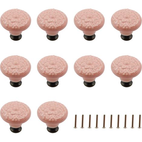 10Pcs Ceramic Knobs Decorative Knobs Drawer Cabinet Cupboard Dresser Bookshelf Pull Handle Knobs Furniture Decorative Pulling Tool with Mounting Screws (Pink) (1/5)