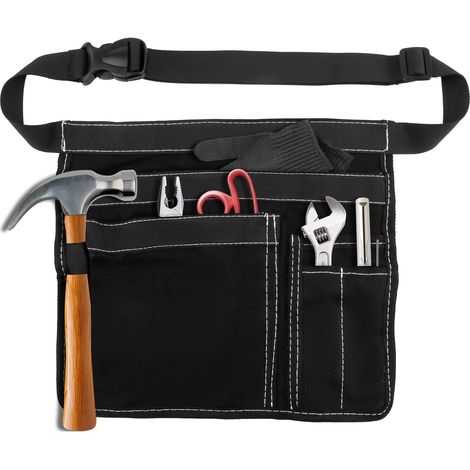 Tool Belt Pouch, 12OZ Multifunctional Canvas Waist Apron Tool Pocket Bags with Adjustable Belt Clip for Workshop Storage/Wood Working Tools/Screwdriver Pouch/Garden - Black (1/5)