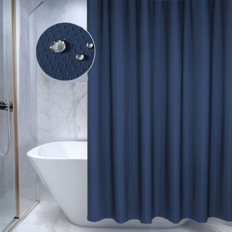 rideau de douche bleu 180 cm de largeur 200 cm de hauteur, imperméable, anti-moisissure, en polyester épais, motif waffle, rideau de salle de bain, rideau de douche (1/4)