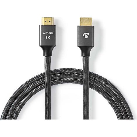 Cable hdmi de ultra alta velocidad conector hdmi conector hdmi 8k60hz 48 gbps 100m redondo 63 milimetros antracita gris con metal caja de carton con ventana cubierta