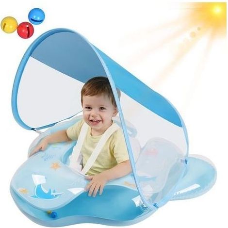 Bouée Bébé avec Pare-Soleil Amovibles UPF50+, avec Clochette, Bouee Bebe Convient aux Enfants de 6 Mois à 3 Ans. Piscine Gonflable Bébé (1/5)