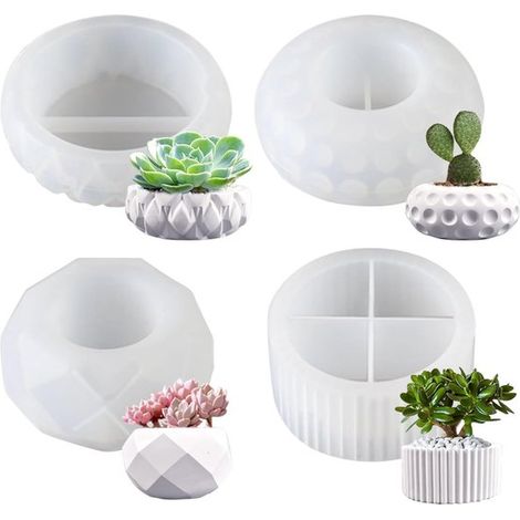 Longziming - Moules à vases en silicone - Lot de 4 pièces - Tailles variées - Convient au contact alimentaire - Pour résine époxy, béton, savon et bougies - Blanc (1/5)