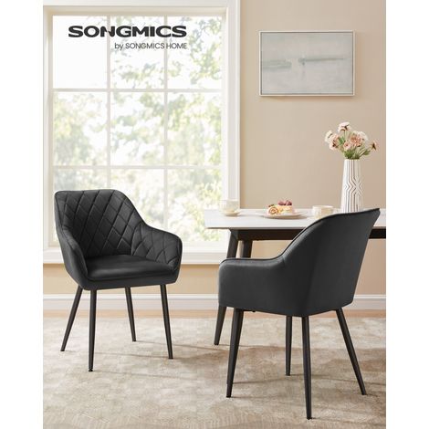 Chaise Salle à Manger, avec Accoudoirs, Largeur d’Assise 49 cm, Pieds en Métal, Revêtement en Velours, Charge 120 kg, pour Salon, Chambre, Noir d'Encre (1/5)