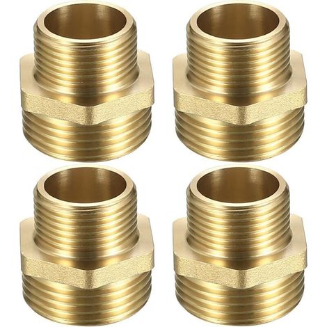 4 Pcs Mamelon Laiton Réduit, Raccord Male Male 3/4’’ x 1", Réduction Double Mâle, Raccords en Laiton Hexagone, Raccord de Mamelon pour Tuyau Eau (1/4)
