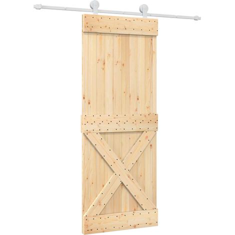 Schiebetür Natürlich und Weiß 80 x 210 cm Massivkiefer vidaXL