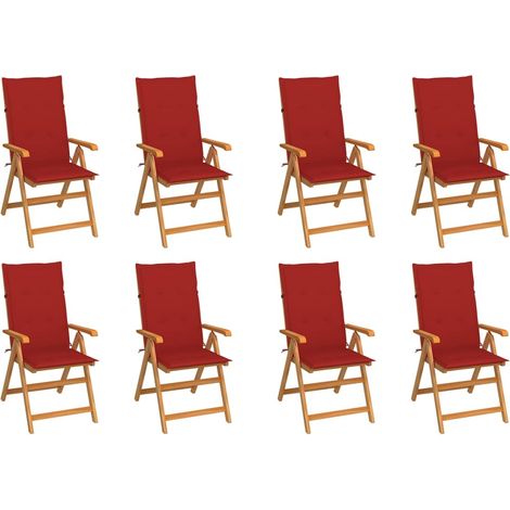 8 pcs Chaises inclinables avec coussins, Chaises à dîner, Fauteuils de jardin Teck solide BGT17837 (1/5)