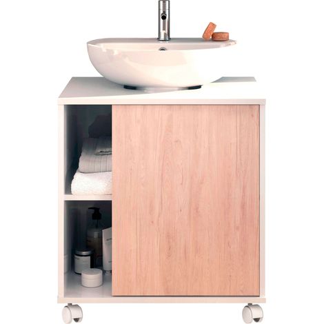 Briebe Esencia Mueble Baño Bajo Lavabo Pie Armario Auxiliar para Lavabos con /sin Pedestal 64x59x45 Almacenaje Blanco