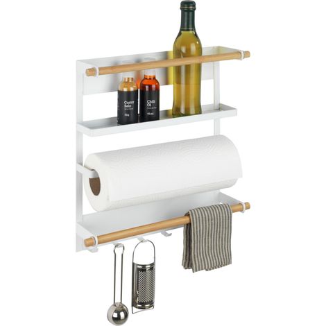 Wenko – Étagère magnétique réfrigérateur – Fixation sans perçage – Métal et bambou – 33x34x8 cm – Pour épices et ustensiles de cuisine – Noir (1/4)