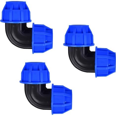 Raccord coudé PE 25mm x 25 mm pour tuyaux d’eau PE80/PE100 – Connecteur compression à 90degrés PN16 étanche – Résistant UV, gel et haute pression – Lot de 3 pour arrosage et plomberie (1/5)