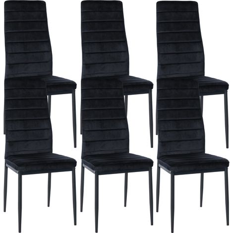 Juego de 6 sillas de comedor de diseño sencillo en tela de terciopelo negro con costuras y estructura de metal negro CDS10293 (1/5)
