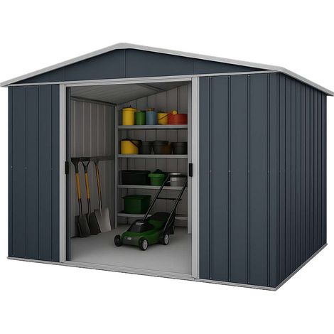 Abri de jardin métal gris Yardmaster 6,44 m² + kit d'ancrage (1/6)