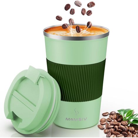 Isolierbecher 380ml Edelstahl Vakuum Reisebecher auslaufsicher mit Deckel Grün (1/5)