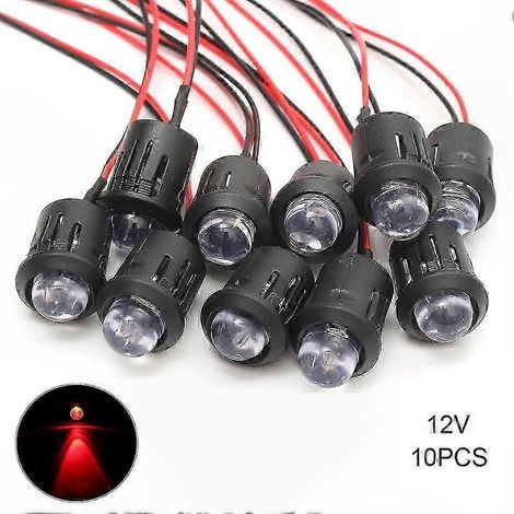 Lot de 10 ampoules LED haute luminosité pré-câblées 12 V 10 mm avec lentille transparente et câble d'alimentation de 20 cm pour projets d'éclairage (1/4)