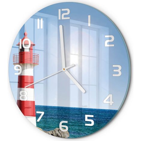 Horloge Murale Ronde Décoration Cuisine en Verre Trempé Silencieuse Moderne Phare fi 30 cm (1/5)