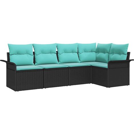 Garden Sofa Set with Storage 5 pcs Black Poly Rattan vidaXL