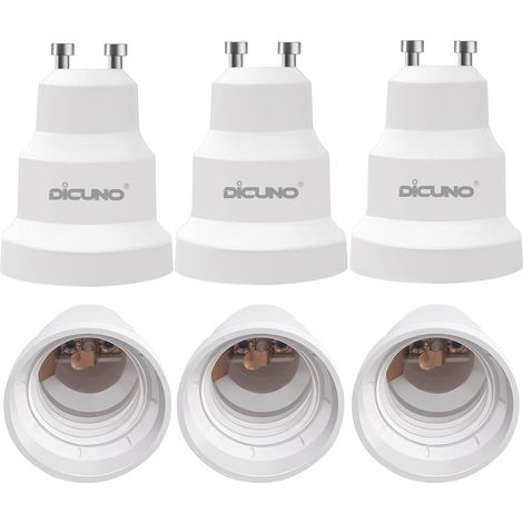 GU10 vers E27 Adaptateur de douille, Douille de lampe, Lot de 6 Convertisseurs de culot GU10 vers grande vis E27, 60W, 250V, Résistance max à la chaleur 125 ℃ (1/5)