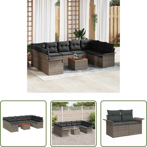 Gartenmöbel - Gartensofa-set mit Speicher 10 pcs Grau Poly-Rattan (1/5)